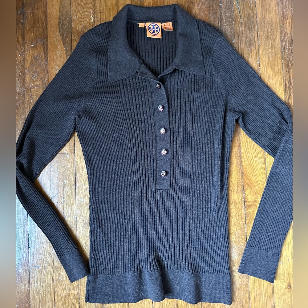 Brown collared Tory Burch sweater 100% wool